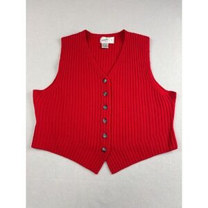 Jacqueline Ferrar Red Merino Wool Ribbed Sweater Vest Button Front Large Vintage